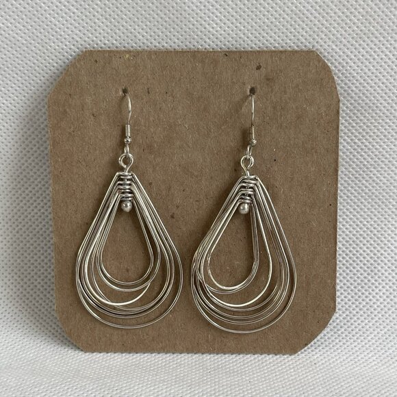 Silver Wire Teardrop Earring Boho Fashion Jewelry - Picture 2 of 3
